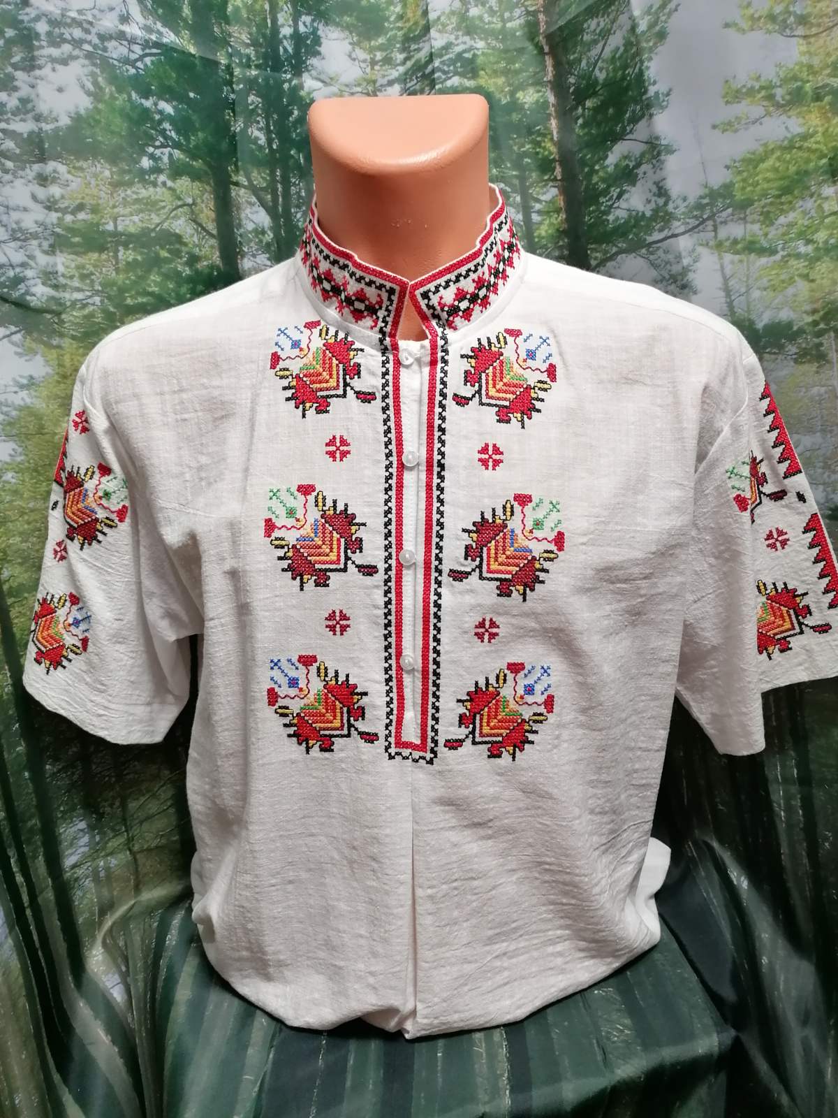 Men's Thracian short-sleeved shirt - embroidered