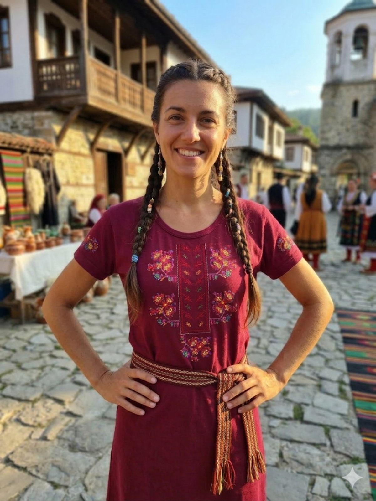 Дамска туника в бордо с бродирана шевица