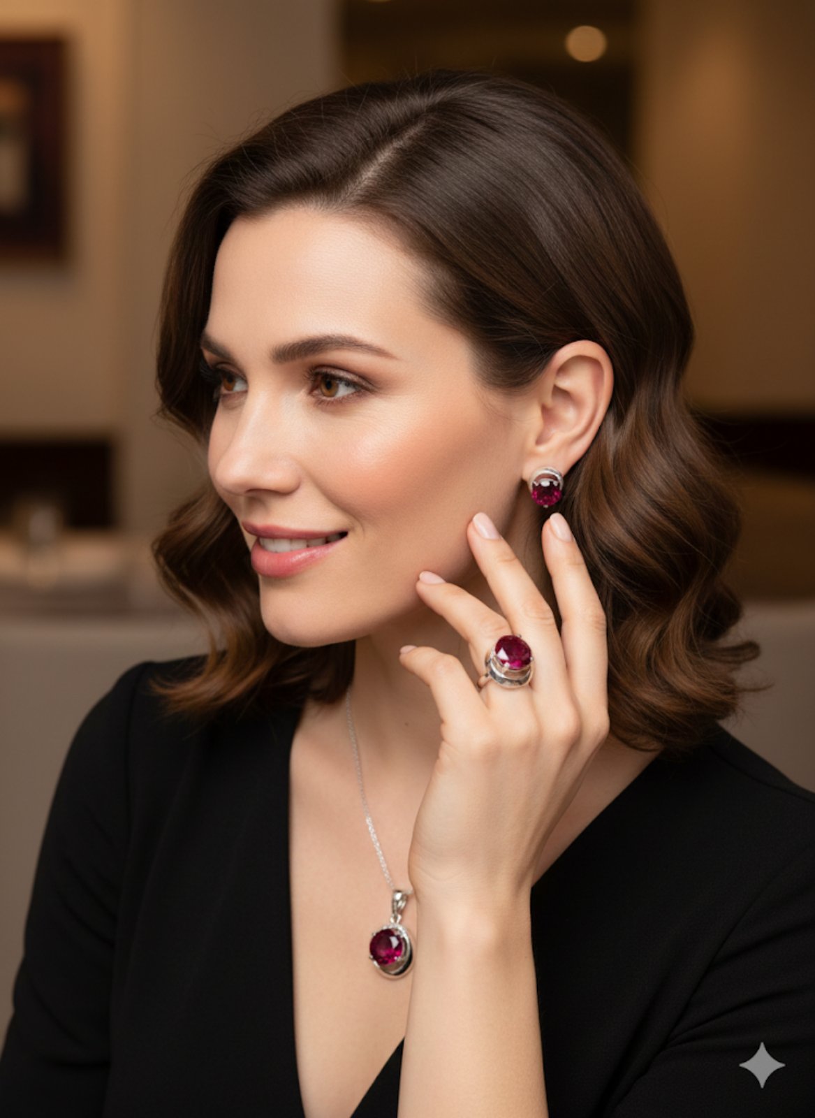 K 2088 /491 Сребърни бижута с камък рубин. Сребро и рубин