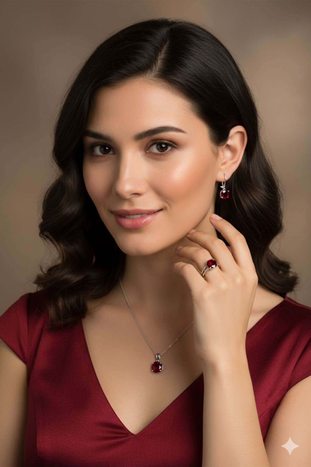 K 1935 / 491 Сребърни бижута с камък рубин. Сребро и рубин