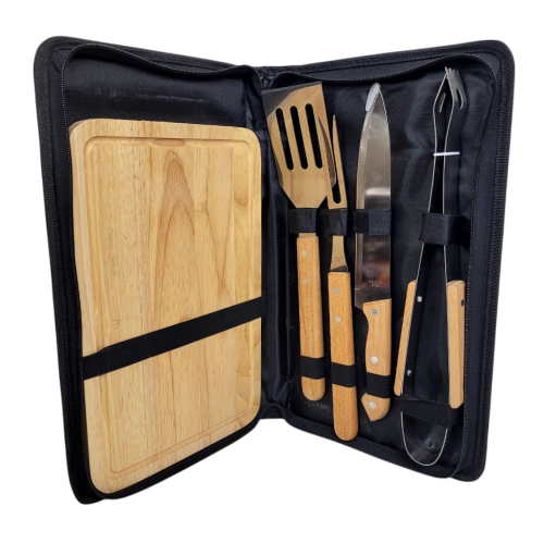 061077 Комплект за барбекю,дъска с 4 прибора в калъф