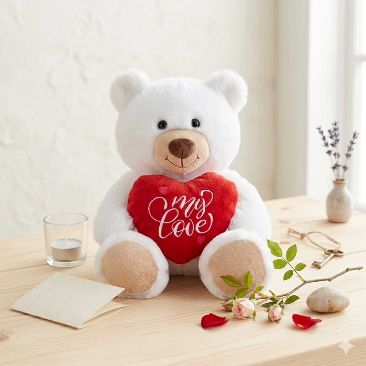 030193 Плюшено мече със сърце „My Love“-Бяло-32 см.