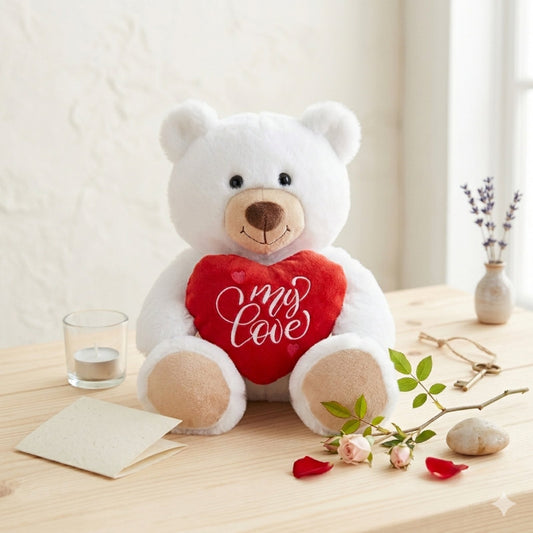 030193 Плюшено мече със сърце „My Love“-Бяло-32 см.