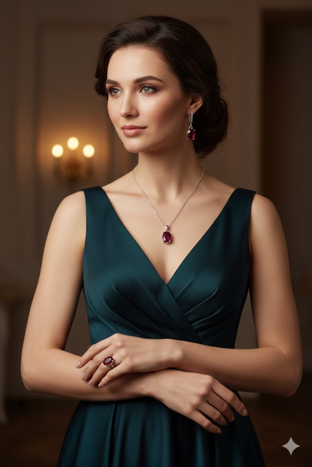 K 2367/ 491 Сребърни бижута с камък рубин. Сребро и рубин