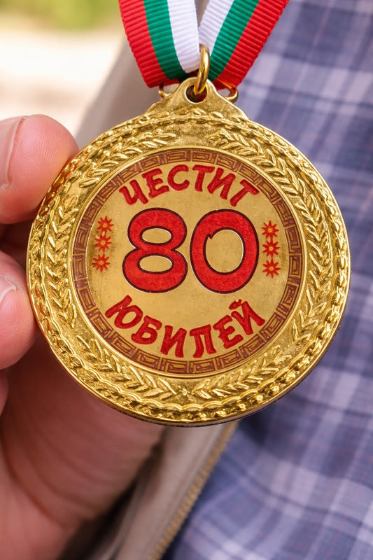 Златен медал-закачлив-Честит 80 юбилей