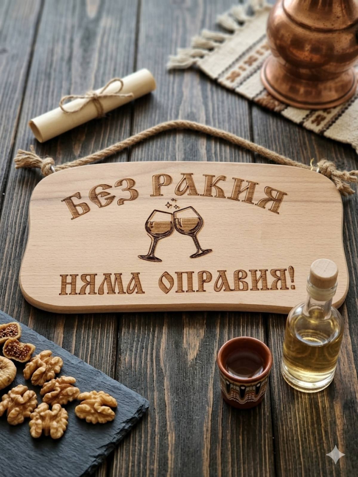 241044 Дървена табела. Без ракия няма.......