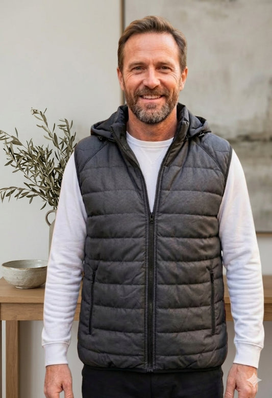 599 Мъжка черна грейка с регулируема и сваляща се качулка