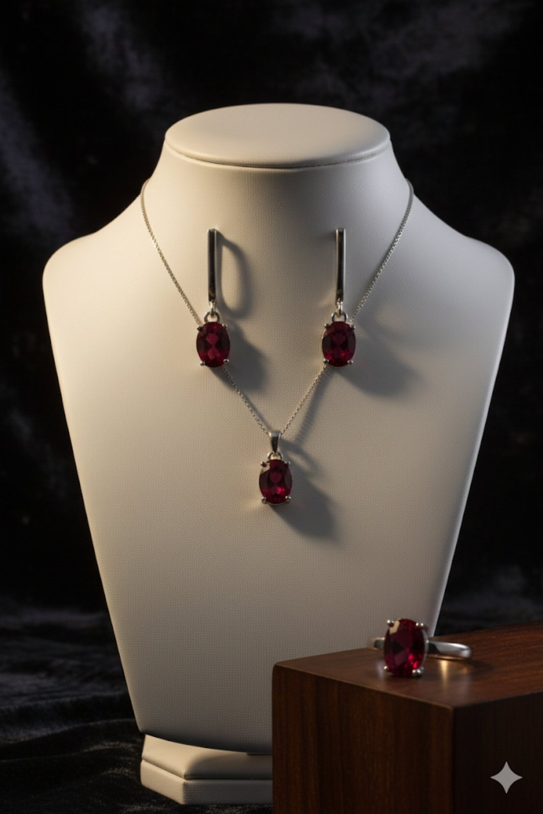 K 2367/ 491 Сребърни бижута с камък рубин. Сребро и рубин