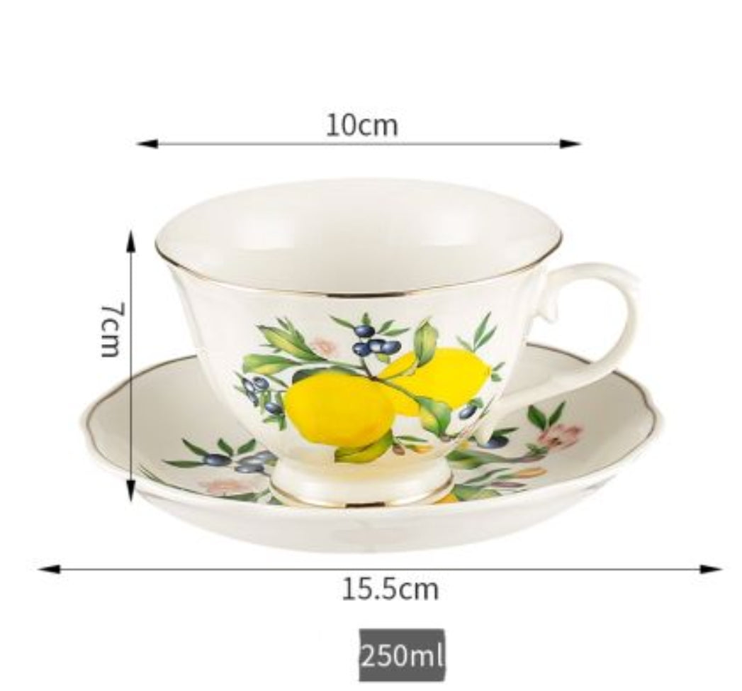 G1183 Чаша 250 мл, чинийка, лъжичка Лимони - порцелан