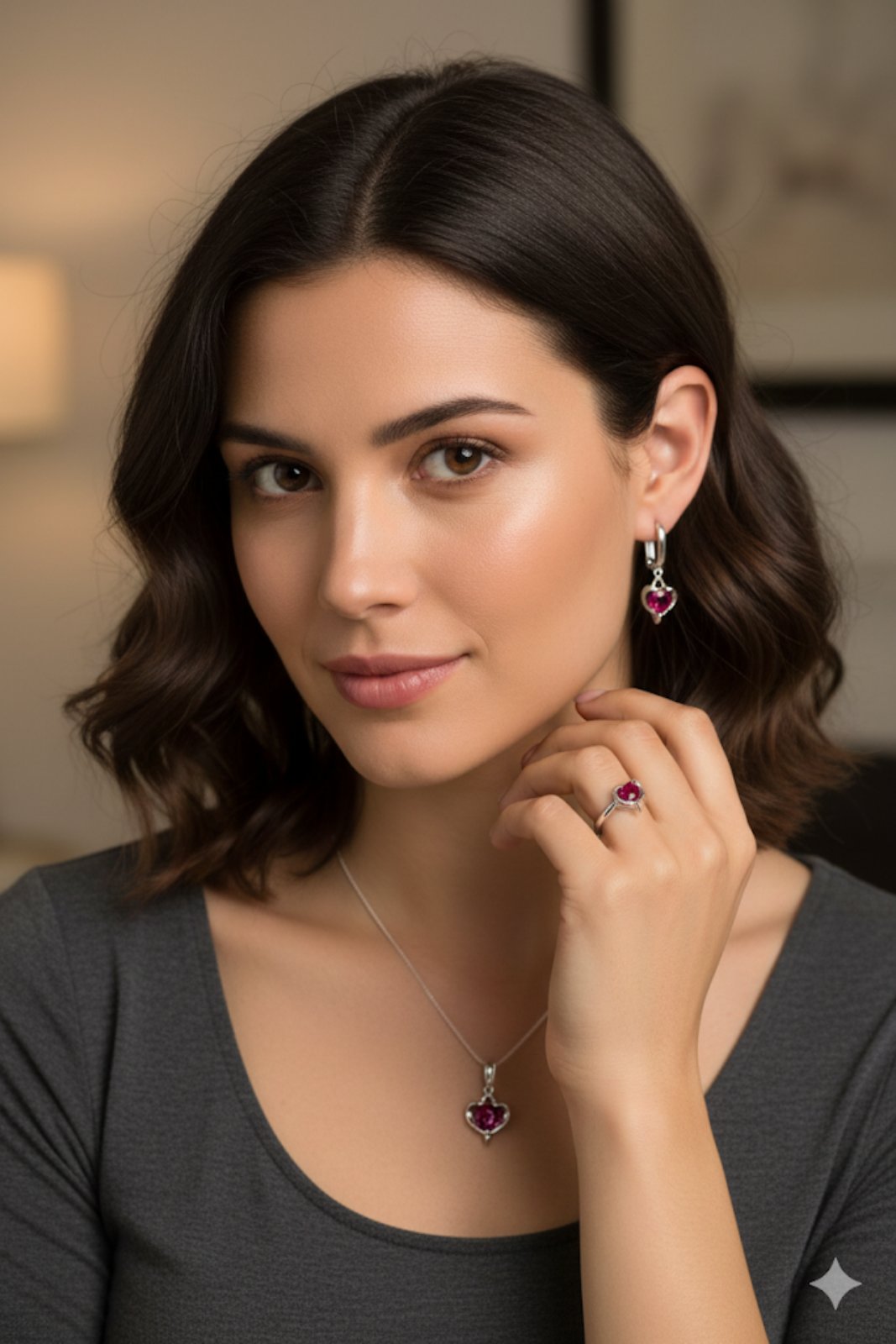 K 2345 / 491 Сребърни бижута с камък рубин. Сребро и рубин