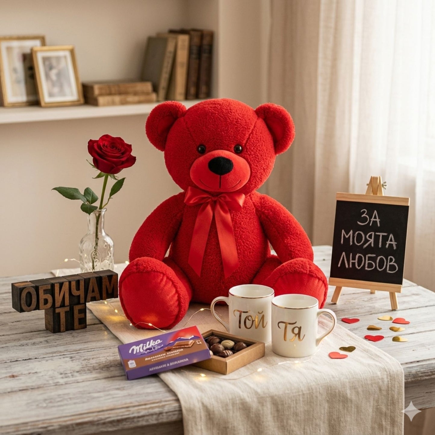 090146   Мече - Червено, плюшено