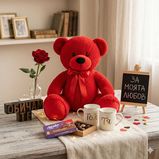 090146   Мече - Червено, плюшено