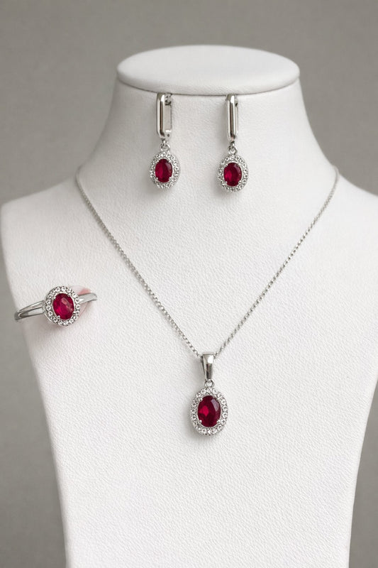 K 3058 /451 Сребърни бижута с камък рубин. Сребро с камък рубин