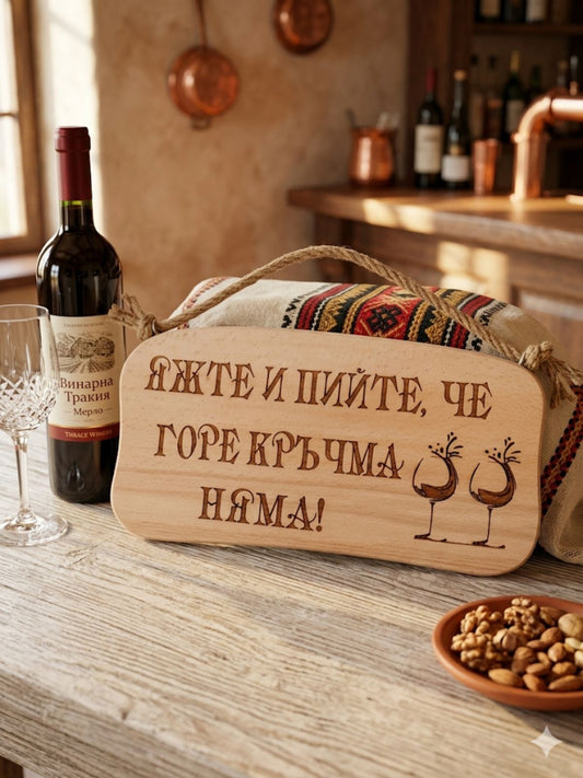 241044 Дървена табела. Яжте и пийте ,че ............