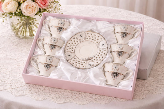 79028726 Луксозен сервиз за кафе с кант дантела