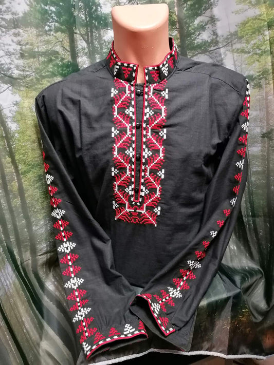 Men's black shop shirt - embroidered