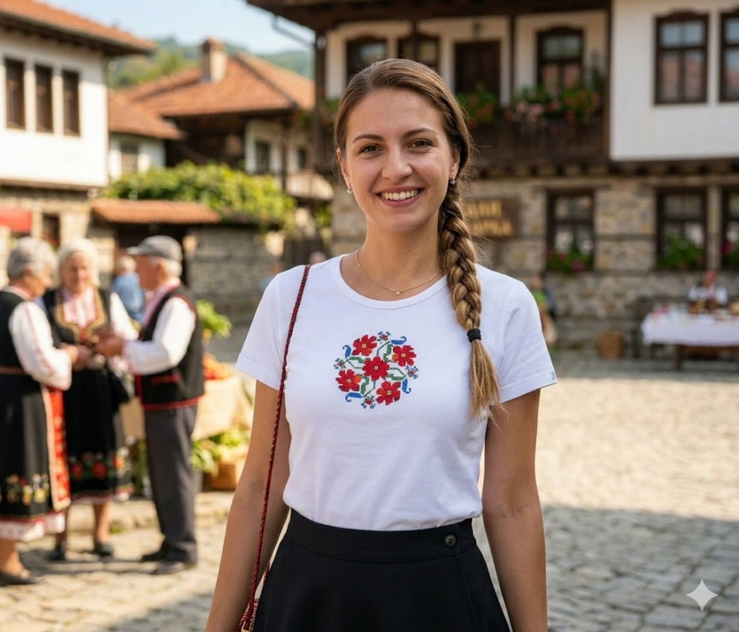 Дамска бяла тениска с шевица