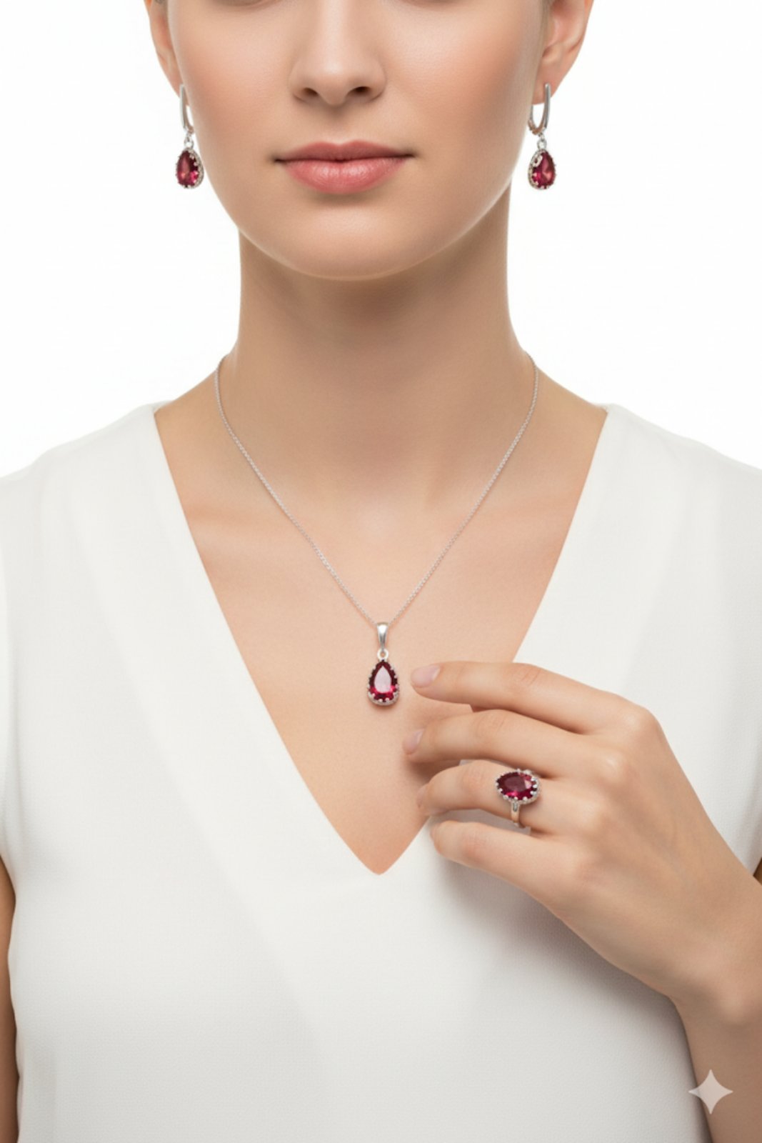 K 2949 / 491 Сребърни бижута с камък рубин. Сребро с рубин