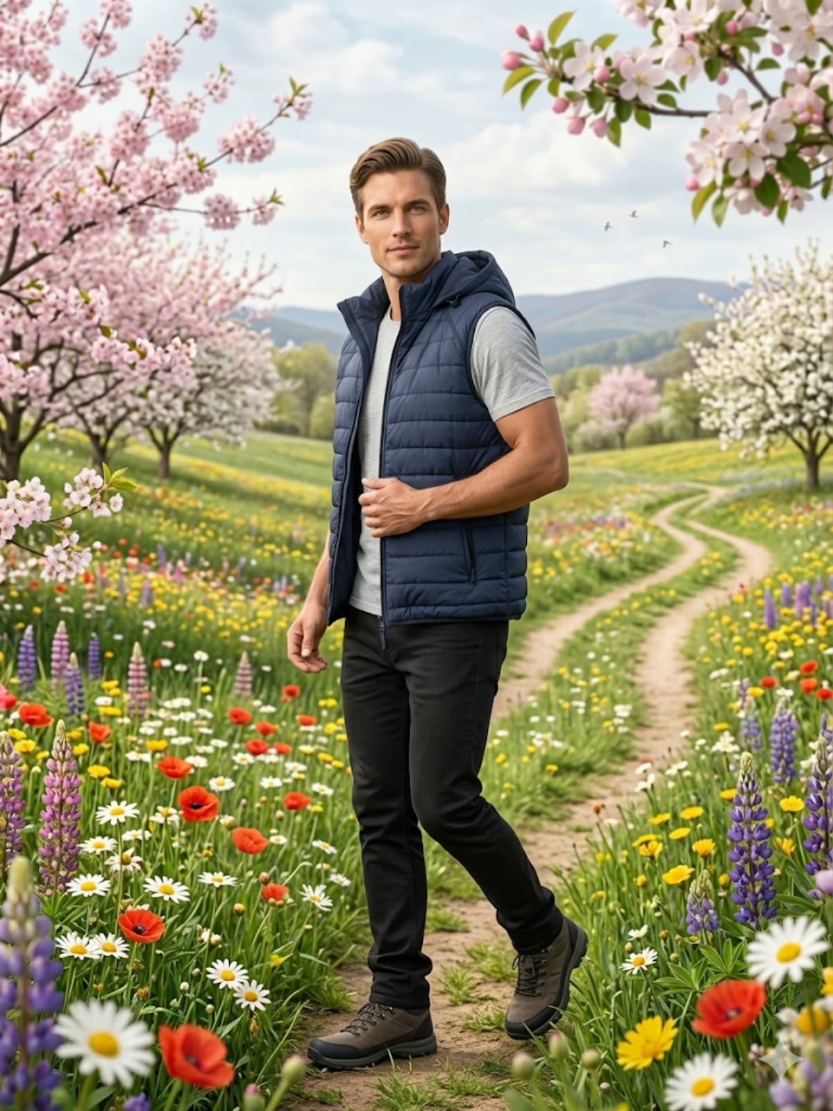 599 Мъжка тъмно синя грейка с регулируема и сваляща се качулка