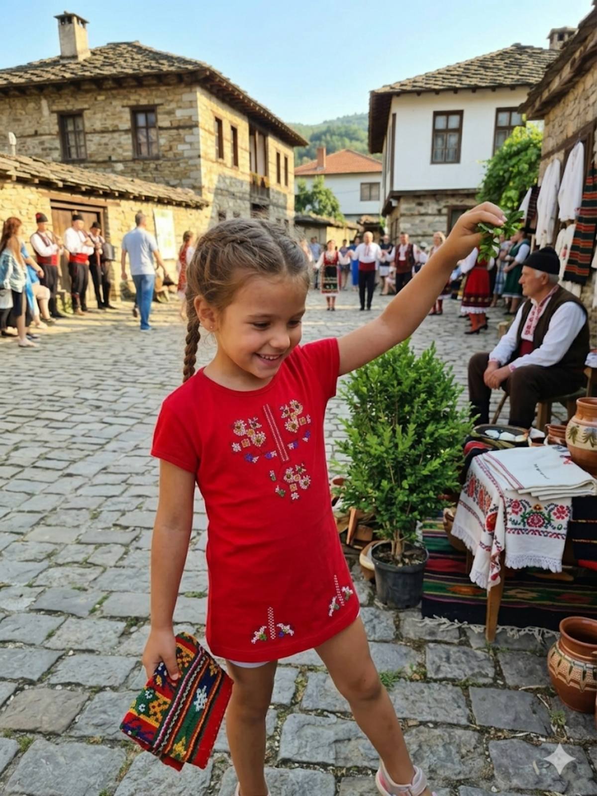 Детска бродирана туника в червено