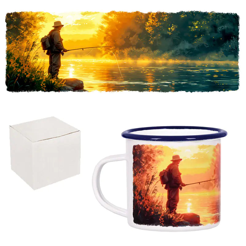 100454-2 : Retro enamel mug "Fisherman" /300 milliliters/