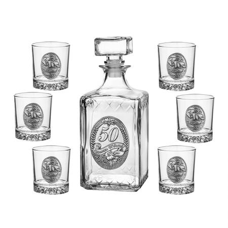 Set bottle 50 years + 6 glasses vessel