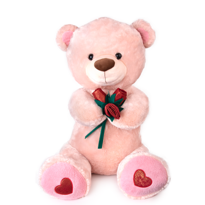 072107 Мече с рози - Бежово 100см