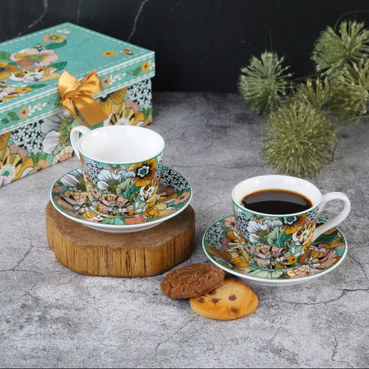 79035006 Комплект две чаши с чинийки - Цветен полъх 100мл