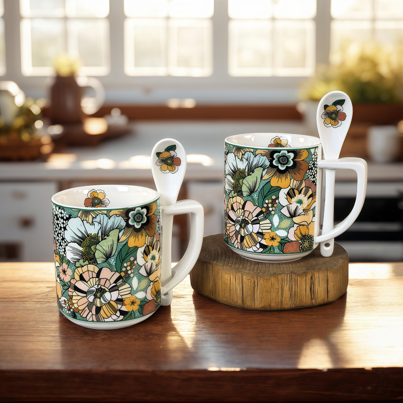 79035008 Комплект две чаши с чинийки - Цветен полъх 270мл