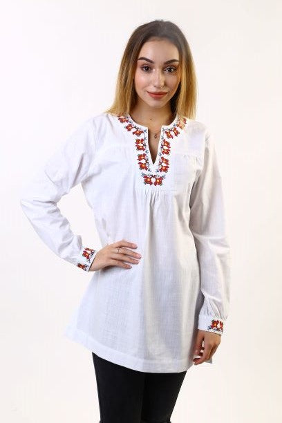 Women's white shirt with plaid - embroidered