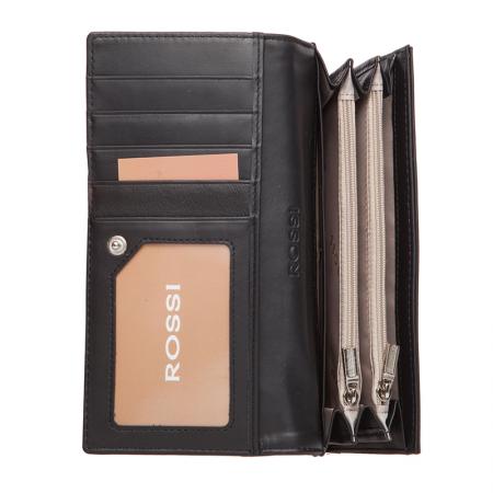 RSC0135: Дамско портмоне черно с гладка кожа - ROSSI