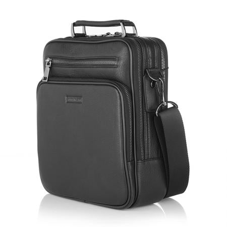 SFH06: Мъжка черна кожена чанта SILVER FLAME