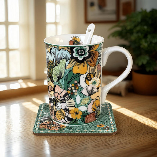 79035004 Комплект чаша, подложка и лъжичка - Цветен полъх