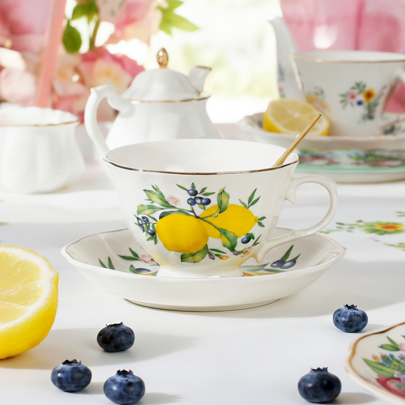 G1183 Чаша 250 мл, чинийка, лъжичка Лимони - порцелан