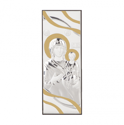 691015197046 : Икона 29 х 11 см Св. Богородица и Младенеца със сребърно и златно покритие СИ1918